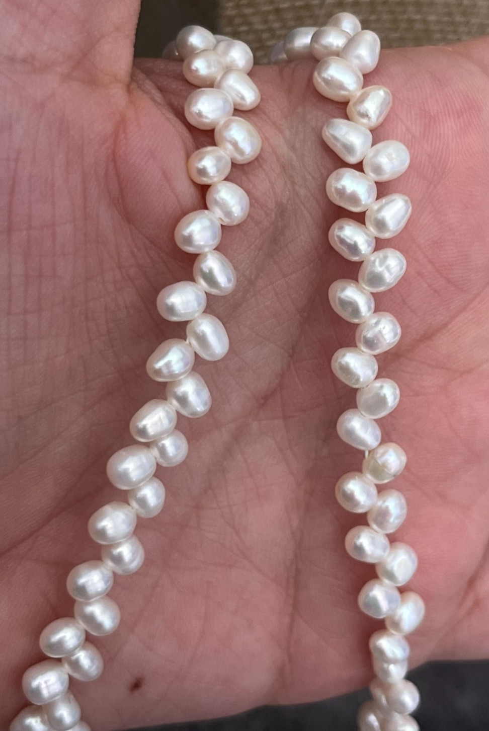 White Rice Pearl Necklace Bracelet Set S925 Woven Wheat Sheaf Braid 5-8mm