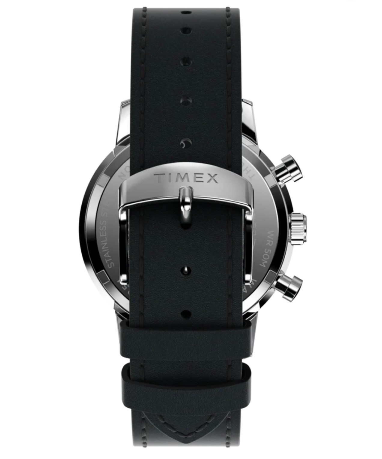 Timex Marlin Chronograph Watch black leather silver dial 40mm TW2W10300
