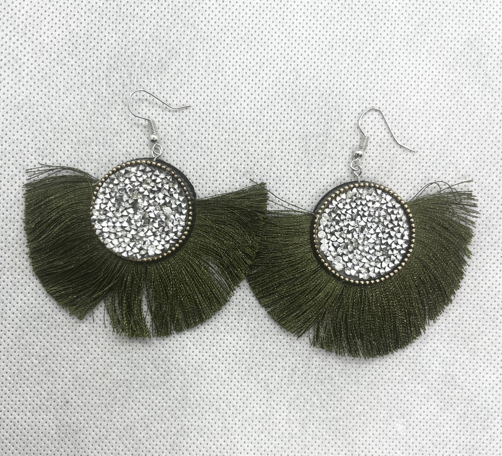 Boho Lightweight Tread Tassel Fan Shape Earrings Burgundy Olive Green Blue Brown