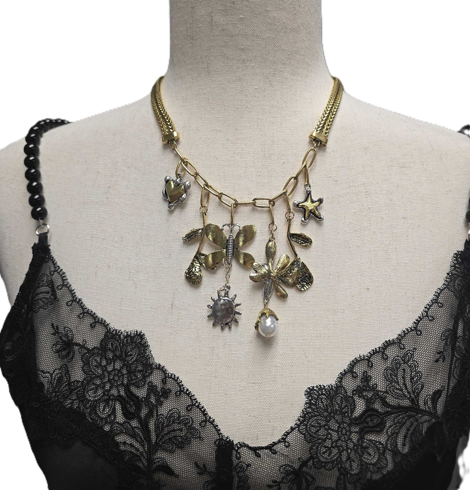 Chunky Charm Necklace Gold Charms, Various Types