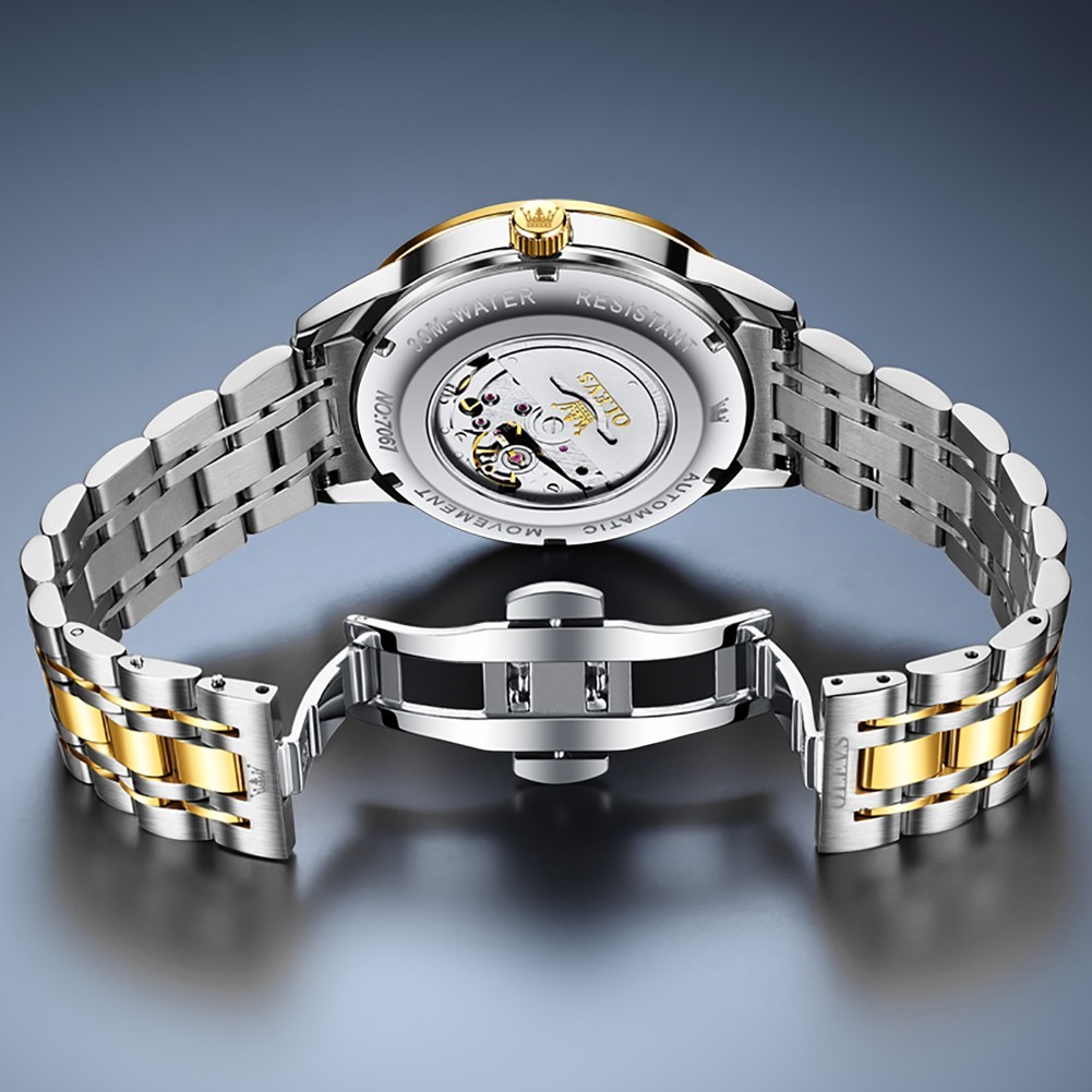 OLEVS 7061 Fashion Luxury Stainless Steel Strap Automatic Mechanical Wristwatch`