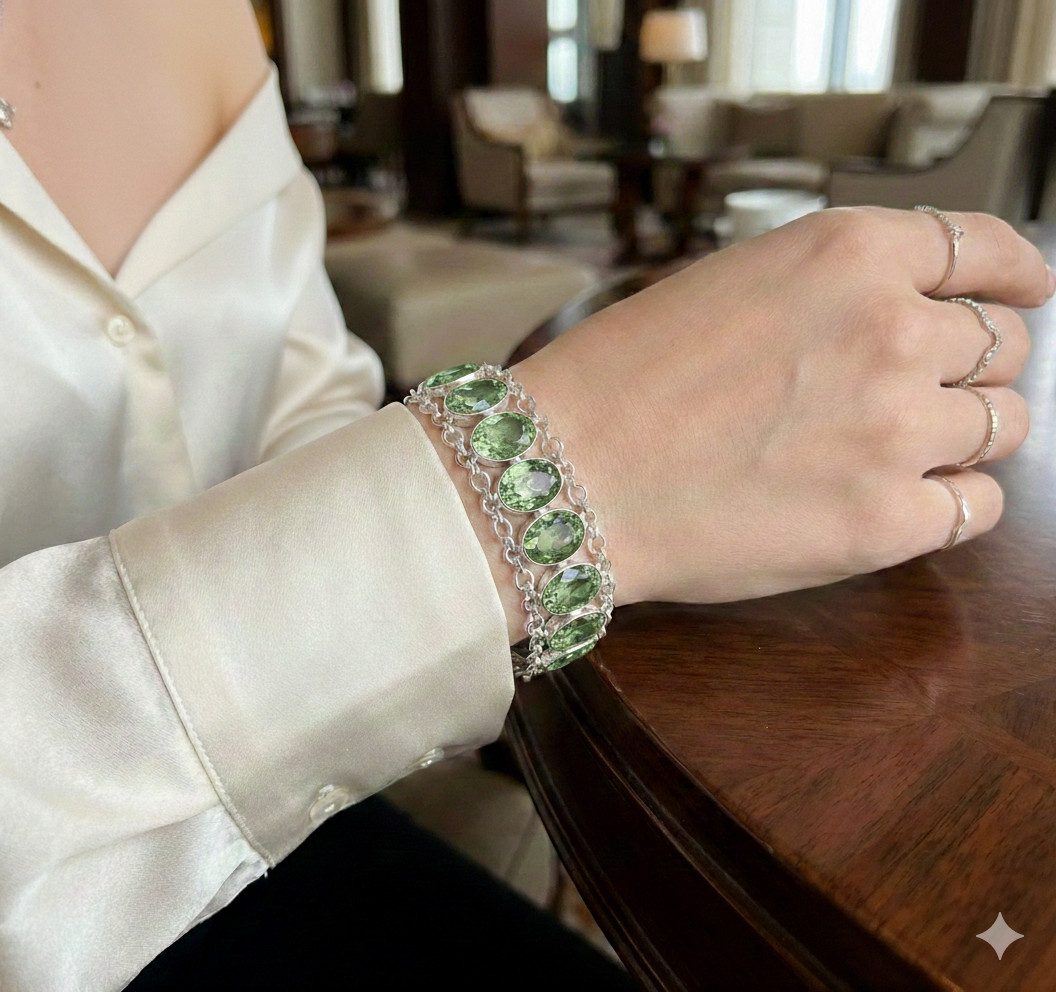 Green Amethyst Gemstone Handmade 925 Sterling Silver Jewelry Chain Bracelet