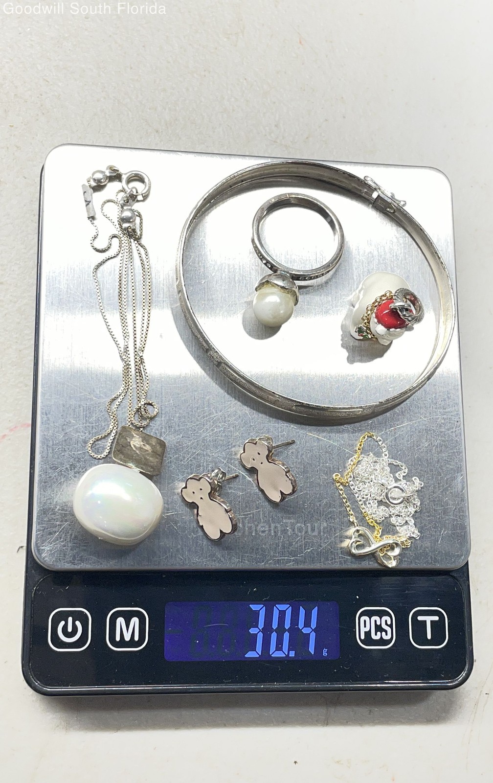 Silver Stamped/Unstamped Chain-Pendant-Bracelet-Earrings-Ring (6 Pcs) 30.4gr
