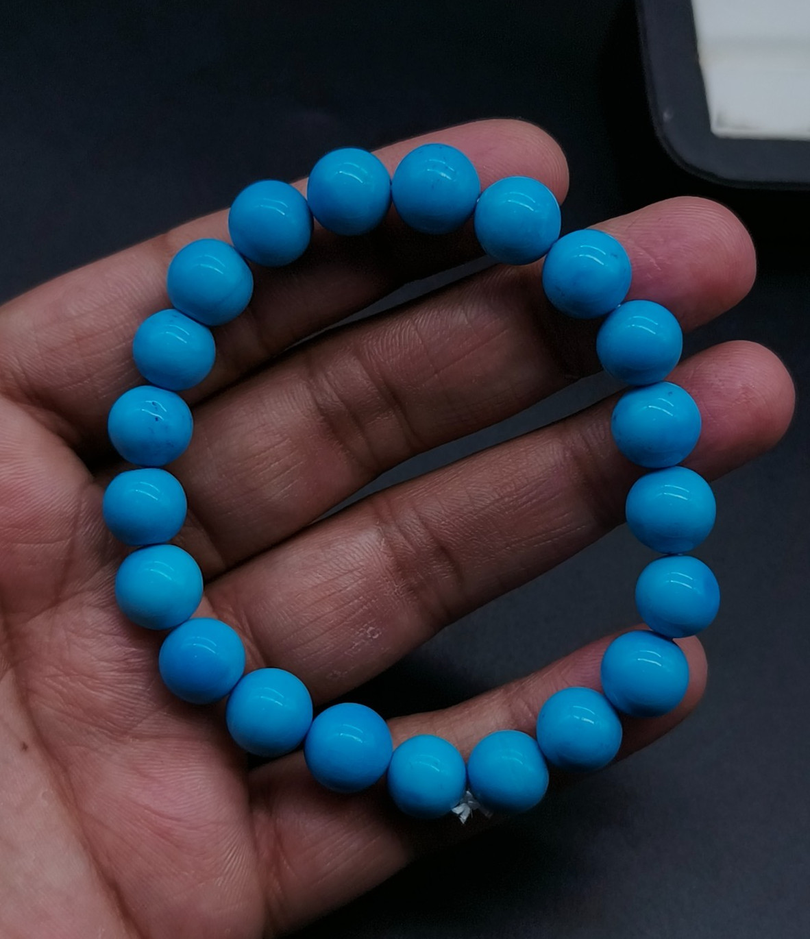 Natural Arizona Turquoise Round Stretchable Bracelet-Turquoise Thread Hand Band