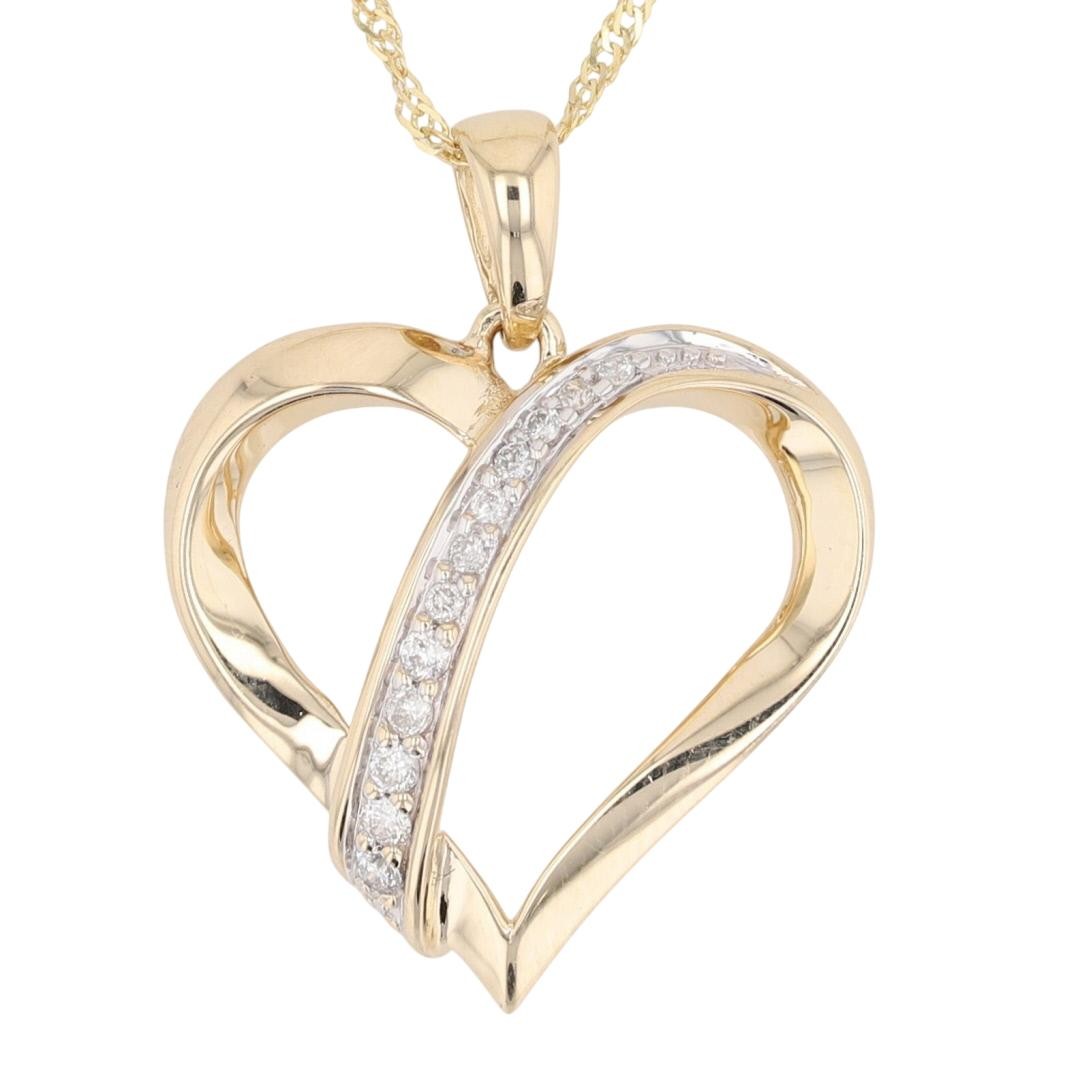 .08ctw Diamond Pavé Set Heart Pendant on 18″ Necklace 14k Yellow Gold 2.53 Grams