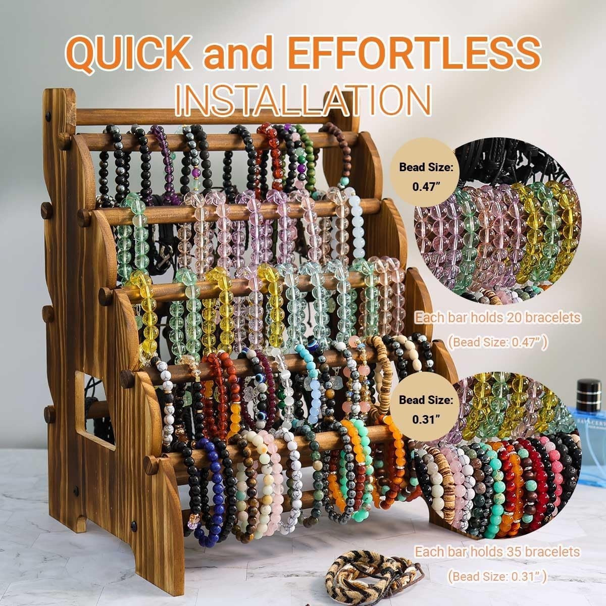Wooden Bracelet Holder 8 Tier Jewelry Bracelet Display Stand, Portable vintage