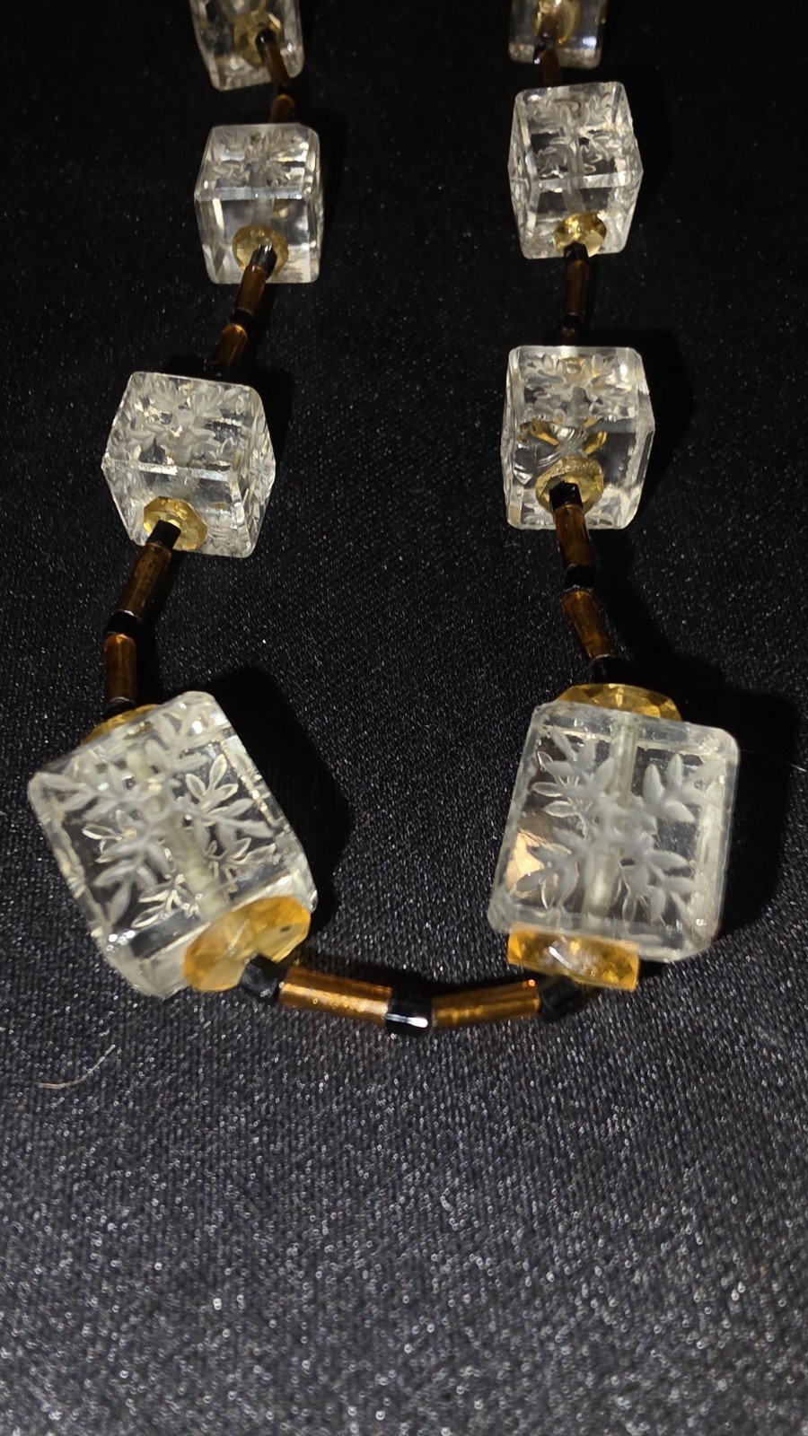 Vintage Czech Glass All Snowflake Ice Cube Bead Necklace Upcycle Handcrafted 18″