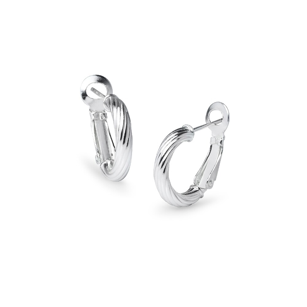Twist Design Clutchless 3x15mm Hoop Earrings in Sterling Silver