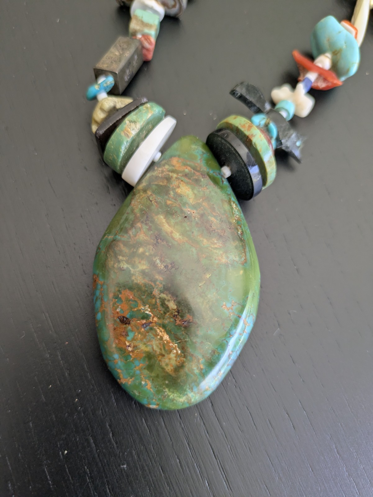 Native American 1970’s Treasure Necklace W/Large Turquoise Pendant & Fetishes