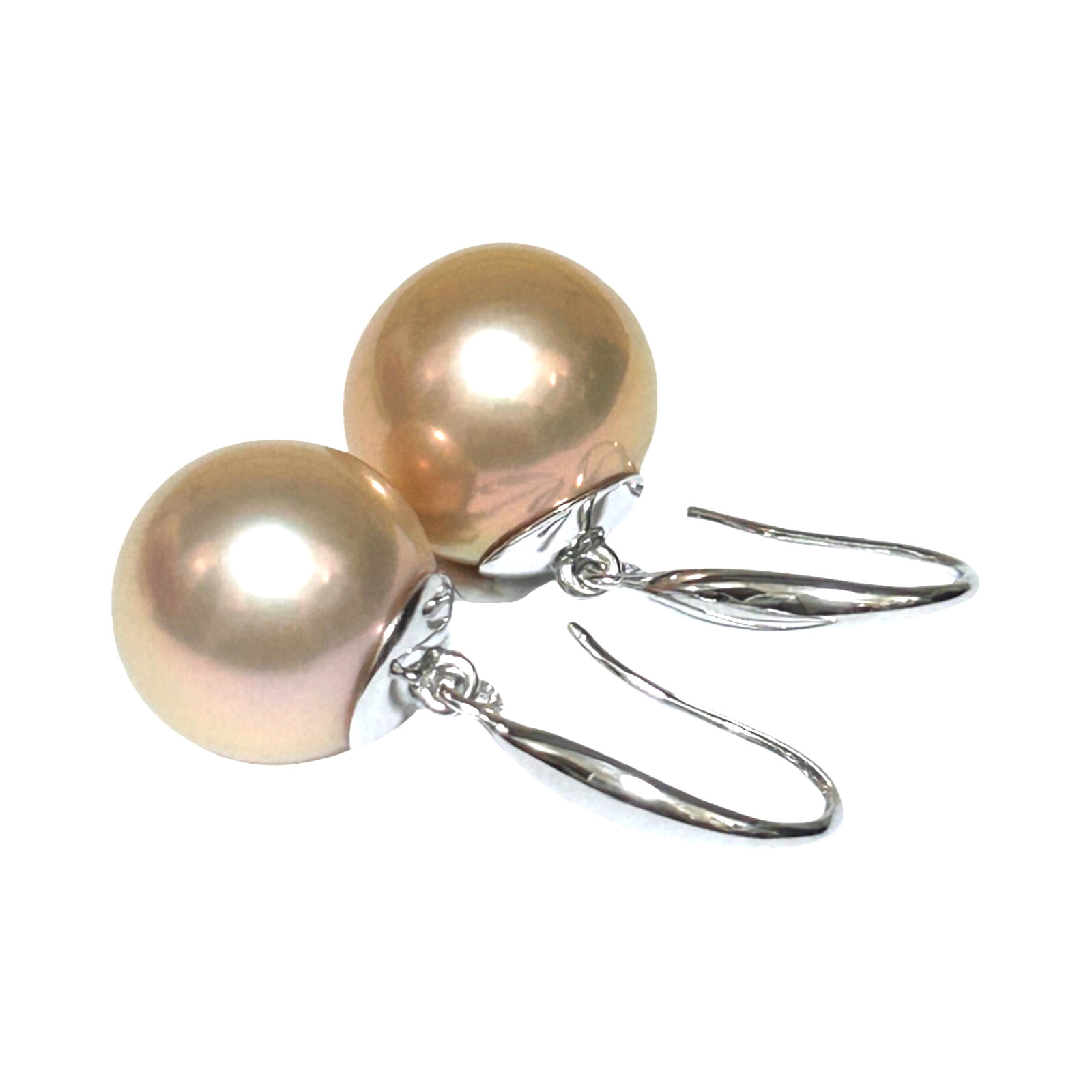Massive 12.3mm Violet Rose Spherical Edison Farmed Pearl Drop Hook Earrings