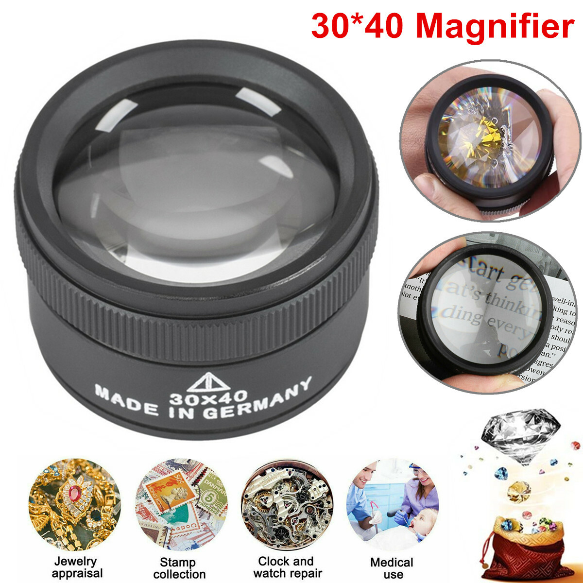 40x Magnifying Glass Eye Loop Optical Magnifier Jewelry Watch Repair Tool USA