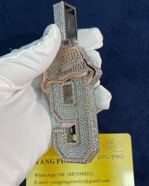 4 Ct Round Cut Real Moissanite Custom Number Men’s Pendant 925 Sterling Silver
