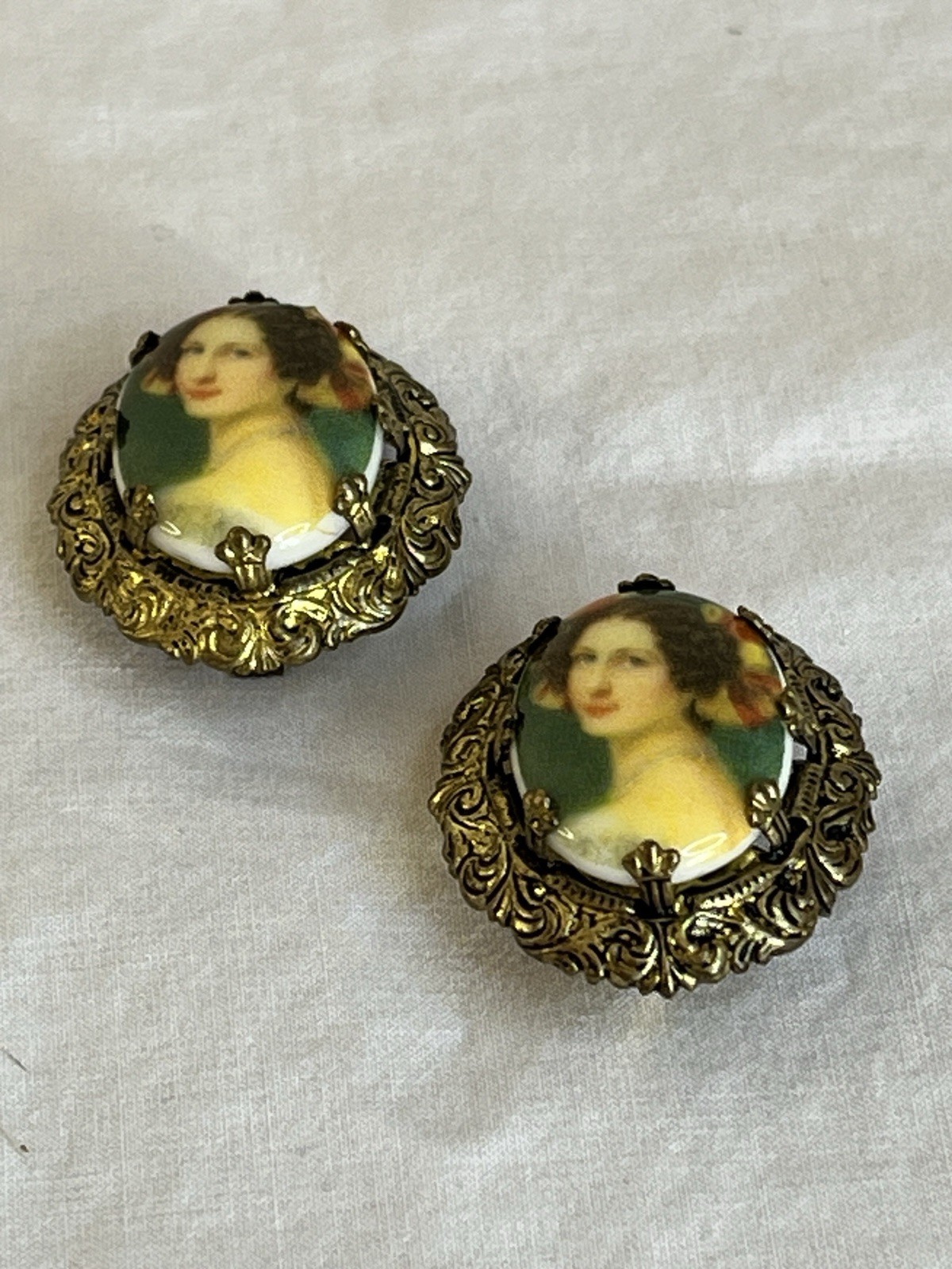 Vintage West Germany Porcelain Woman Necklace Pendant and Earrings Bridgerton St