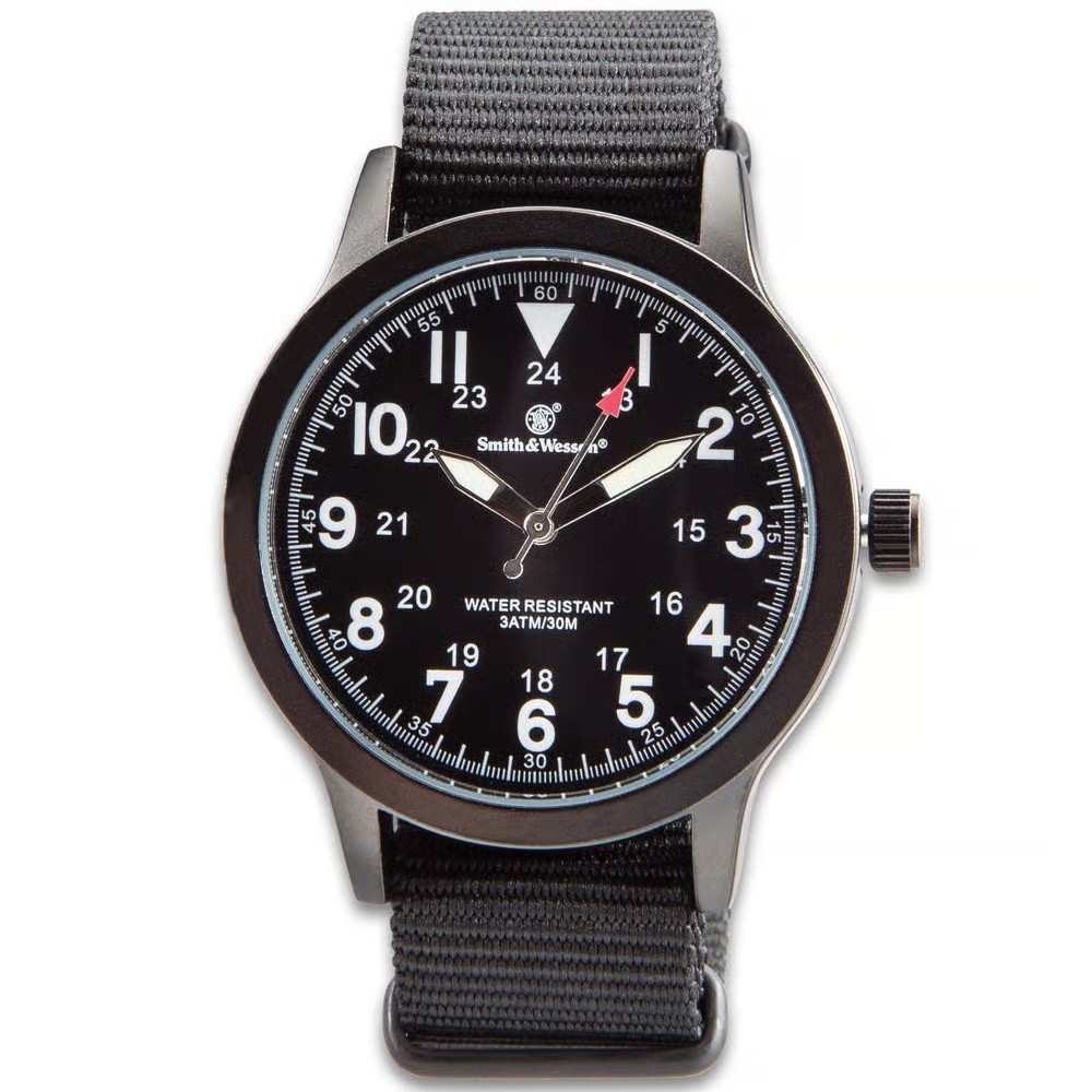 Smith & Wesson Black Canvas Tactical Military Case 30m Water Resistant Watch