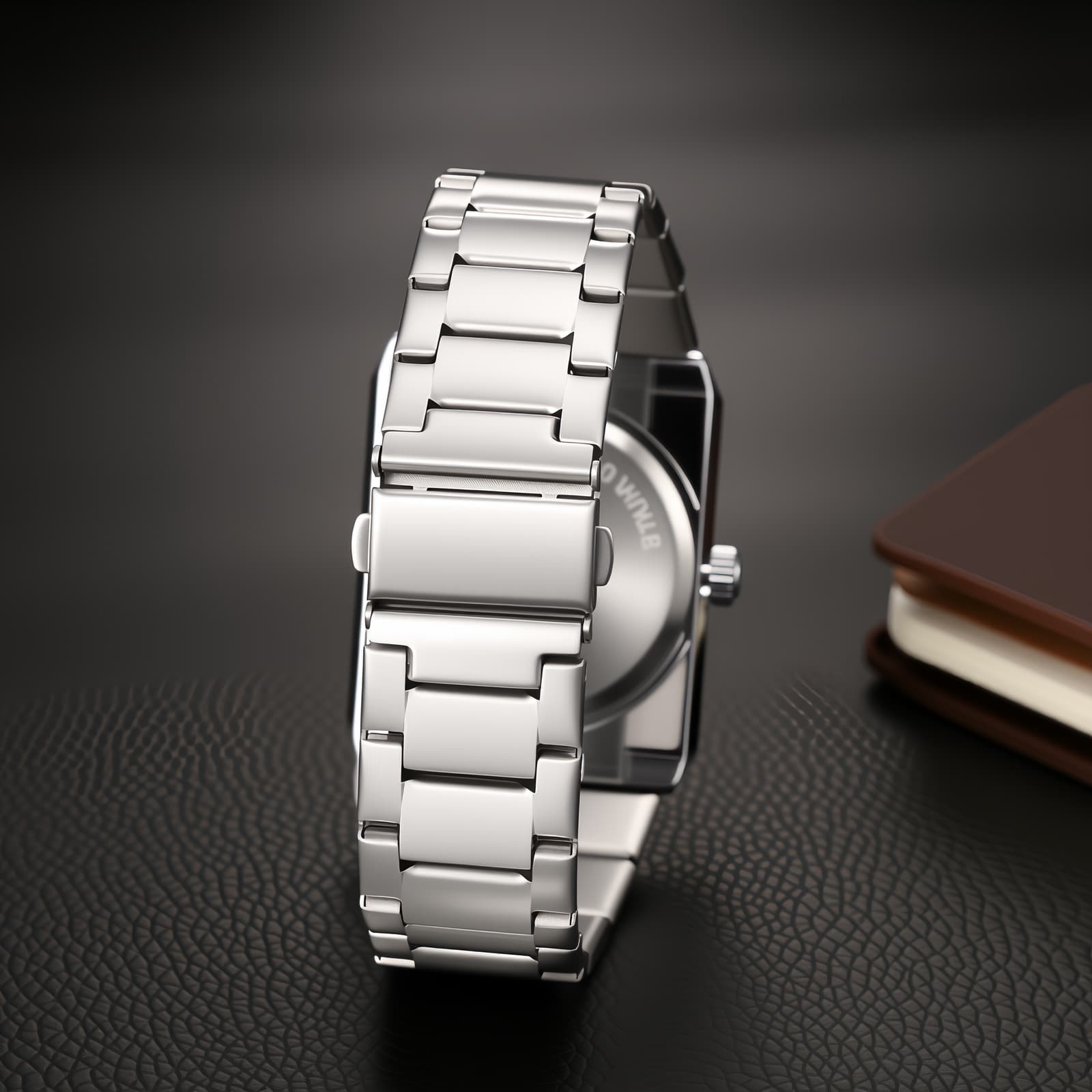 Men’s Steampunk Stainless Steel Square Wrist Watch No-Hand Jumping Hour Display