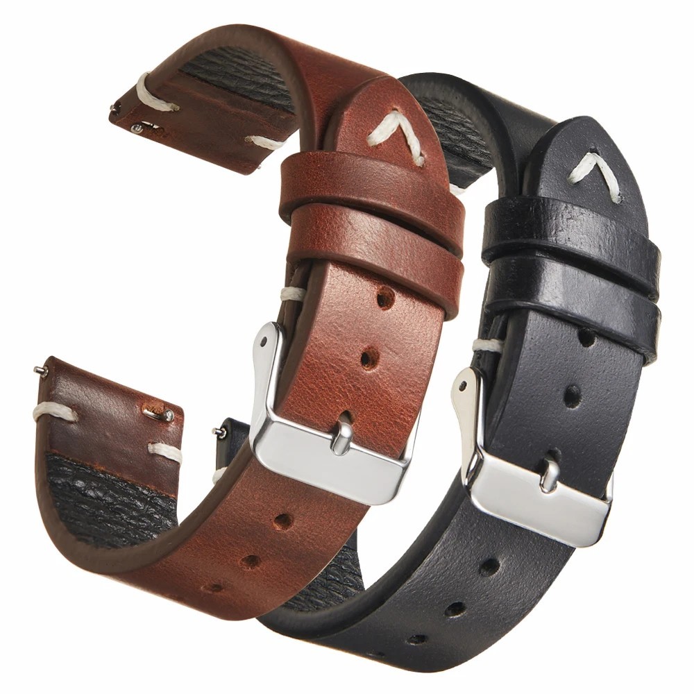 Correa de cuero PU encerado vintage 18-22 mm para reloj, pulsera hombre