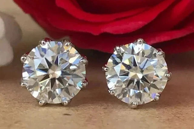 4 Ct Round Cut Moissanite Solitaire Stud Earrings 14k White Gold Plated
