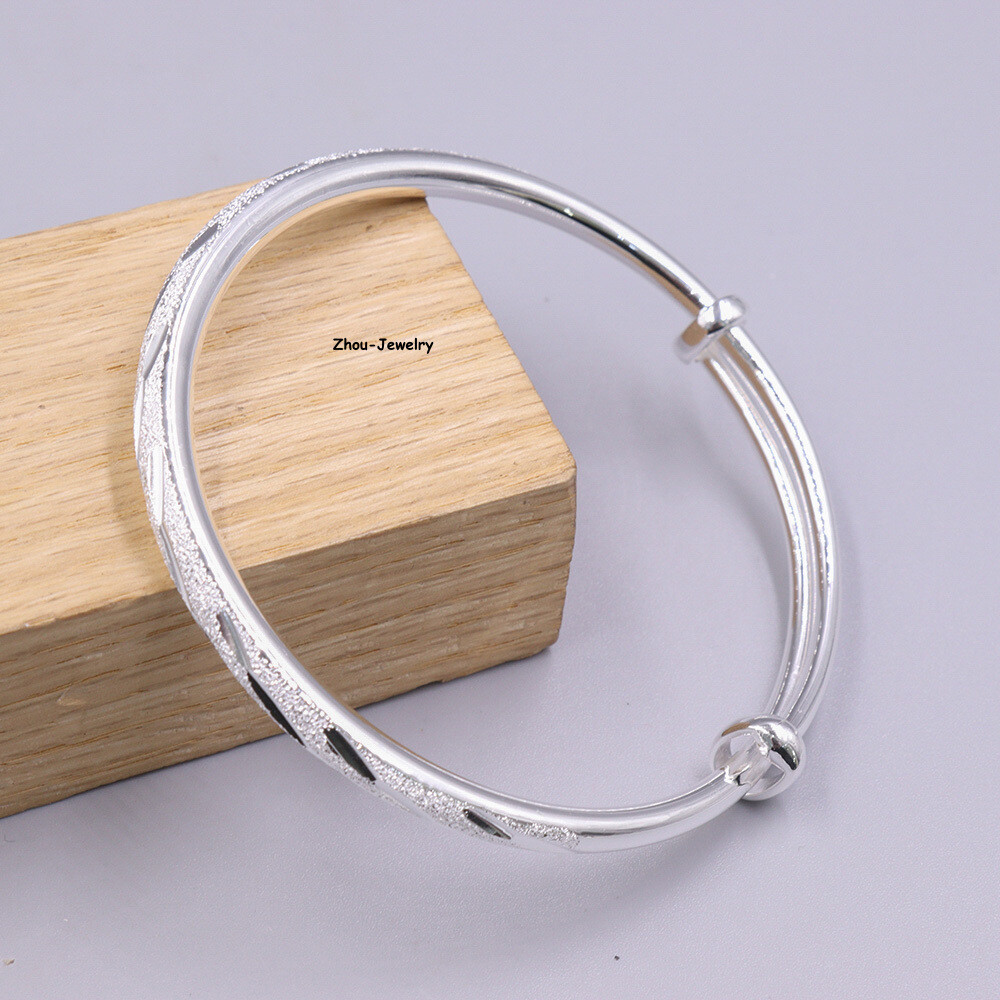 Real S999 Fine Silver 999 Women 4.8mm Full Star Figure Bangle 25-26g 56-62mm