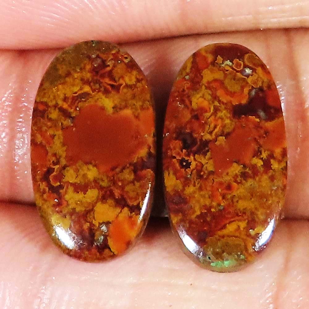 natural Morocco Seam Agate pair oval Opaque gemstone 17.95 Carat. (10x19x03 mm)