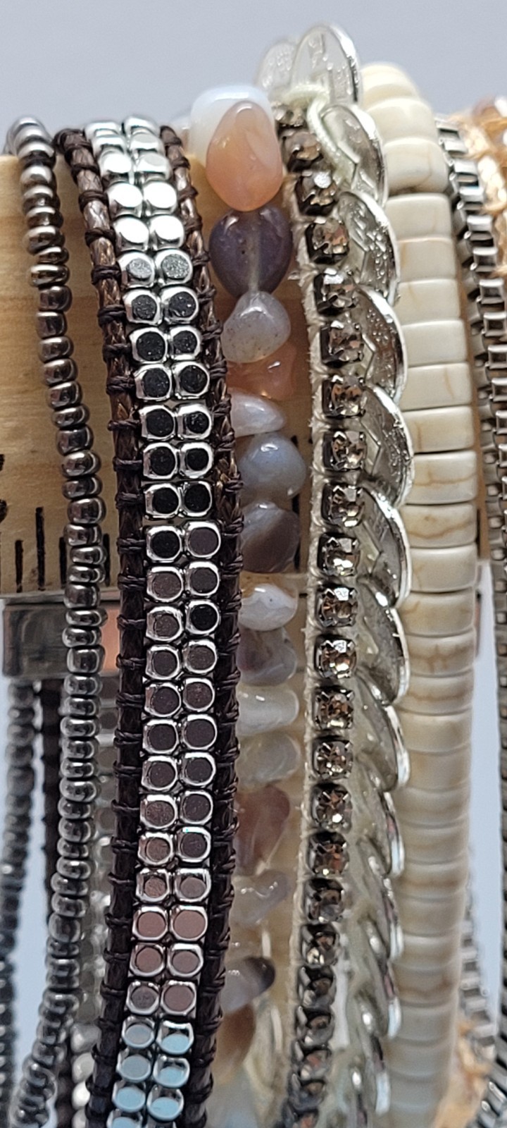 Victoria Emerson Natural Beaded Wrap Cuff Bracelet Multi Strand, Layered Magnet
