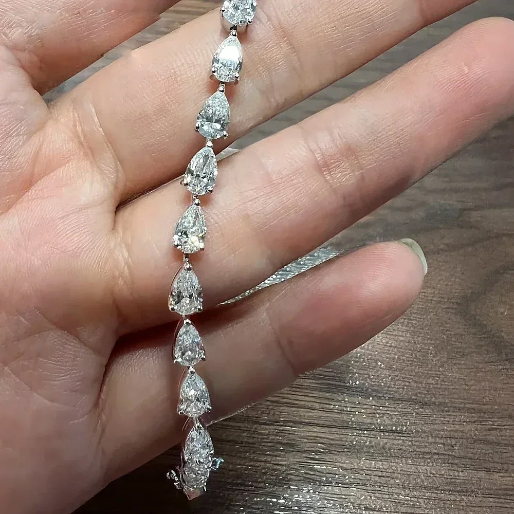 3*5mm Pear Cut All Moissanite Tennis Bracelet S925 Silver Hiphop Party Bracelet