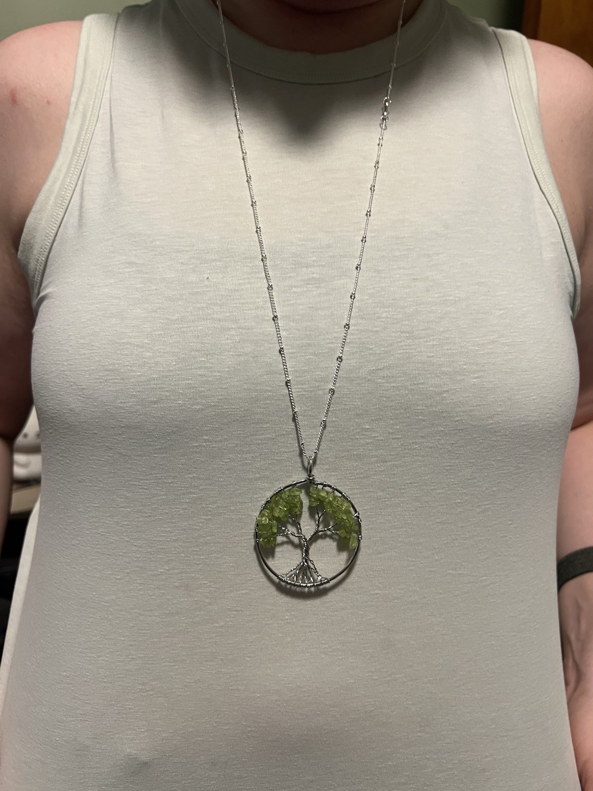 NATURAL PERIDOT TREE OF LIFE WIRE WRAPPED PENDANT STONE GEMSTONE
