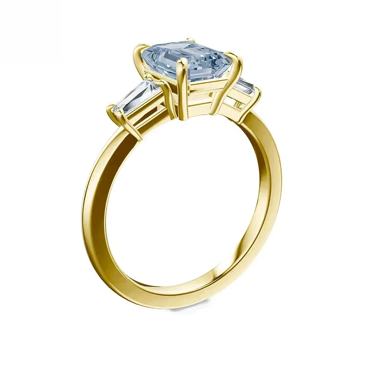 Fancy Vivid Blue Diamond Ring IGI Lab Grown 3.20 Ct Emerald Cut 14k Yellow Gold