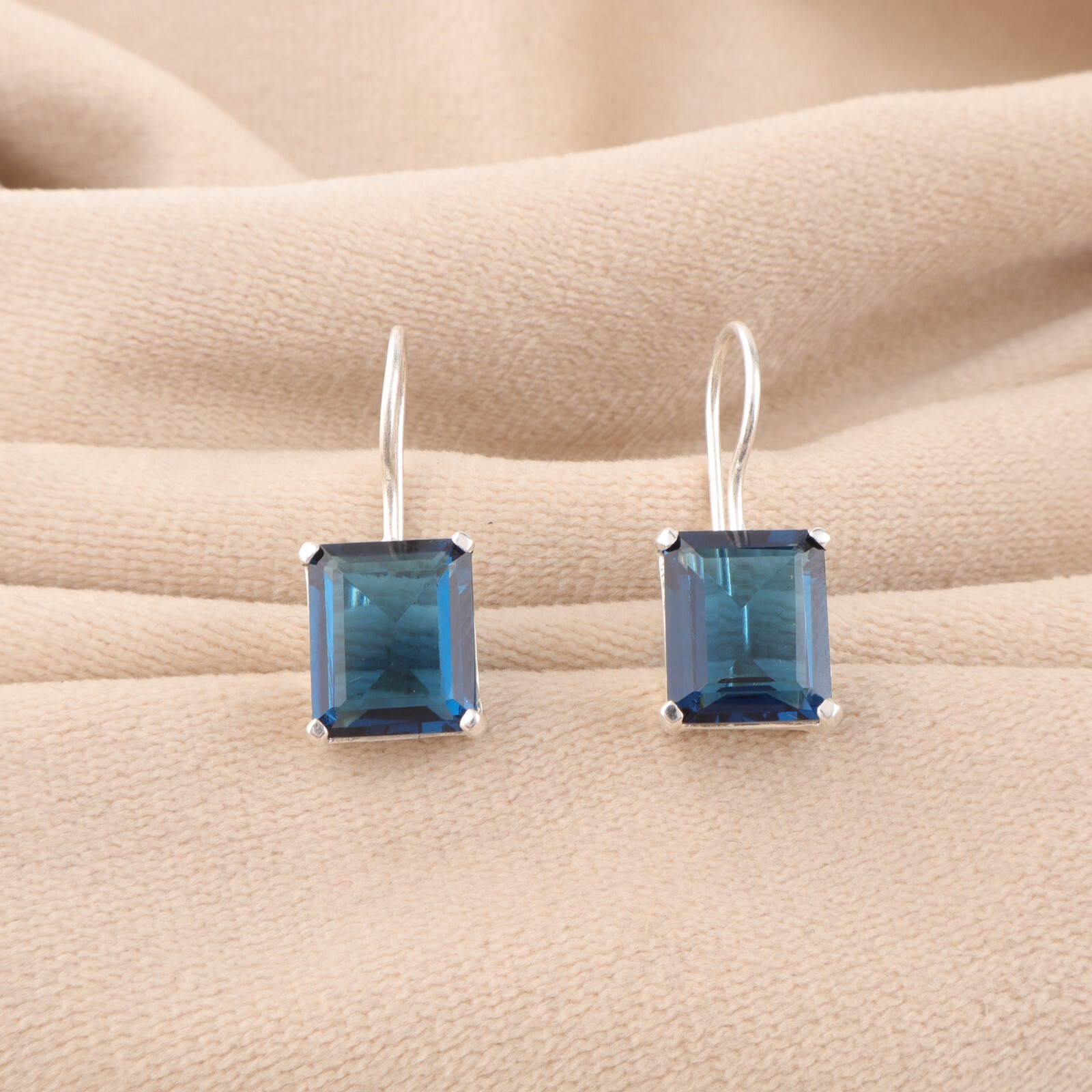 Natural London Blue Topaz Gemstone 925 Sterling Silver Handmade Earrings 1.06″