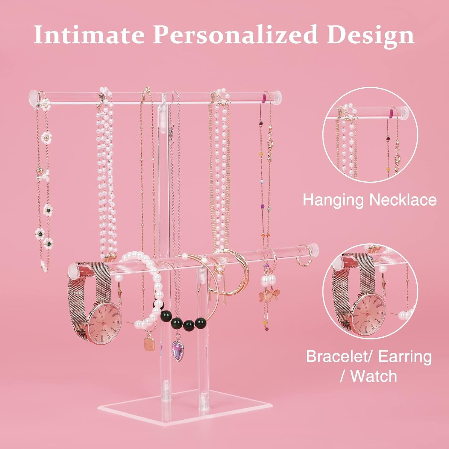 Modern 2-Tier Acrylic Necklace and Bracelet Stand – Tangle-Free Jewelry Display
