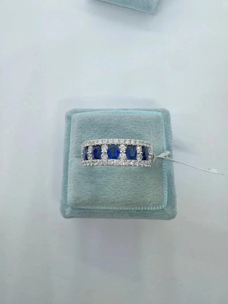 3.50 Ct Oval Cut Natural Sapphire Diamond Engagement Ring 14K Solid White Gold 6