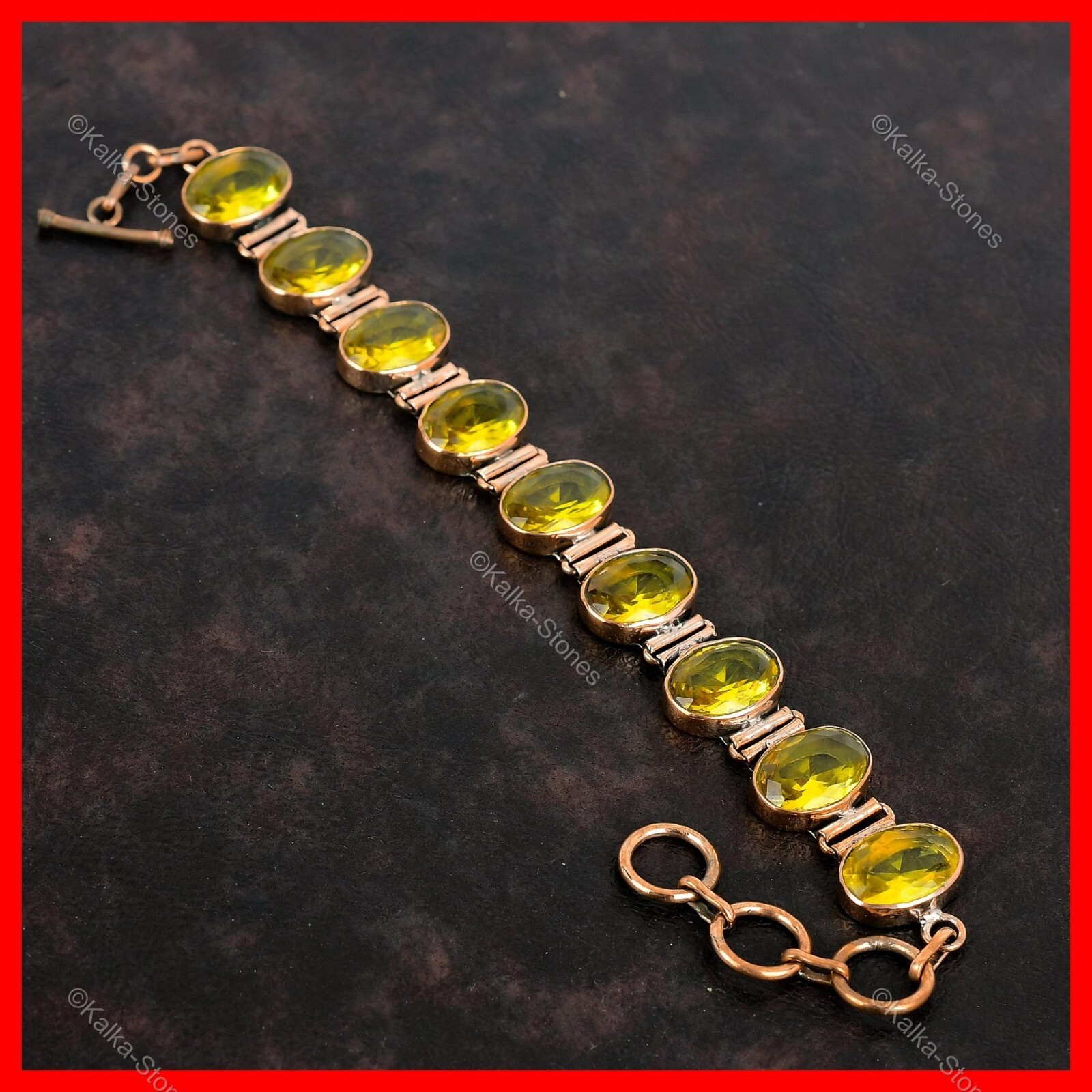 Copper Oval Citrine Stone November Birthday Bezel Mother Unique Bracelet Jewelry