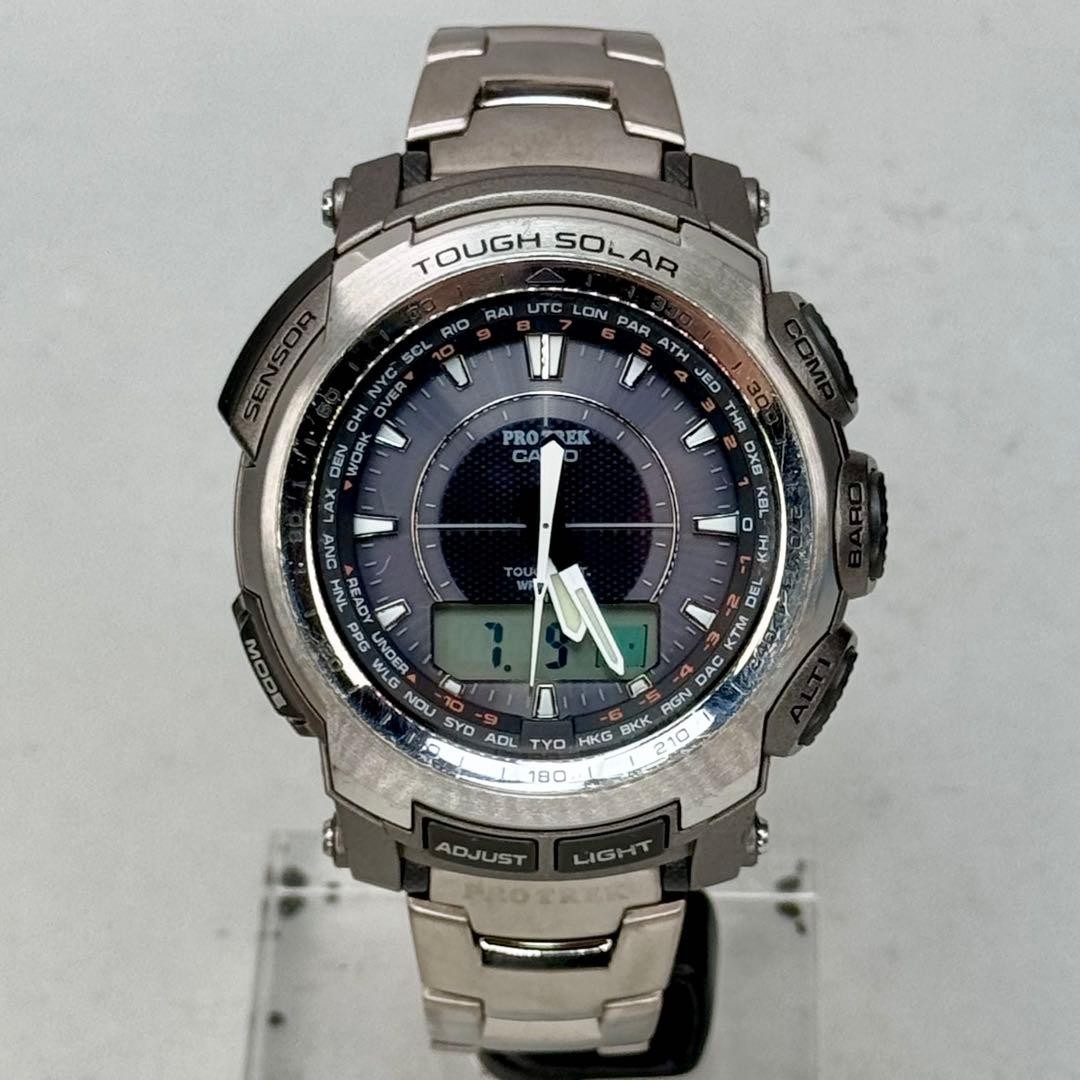 Excellent Condition PROTREK PRW 5100T Radio Solar Metal Band Silver