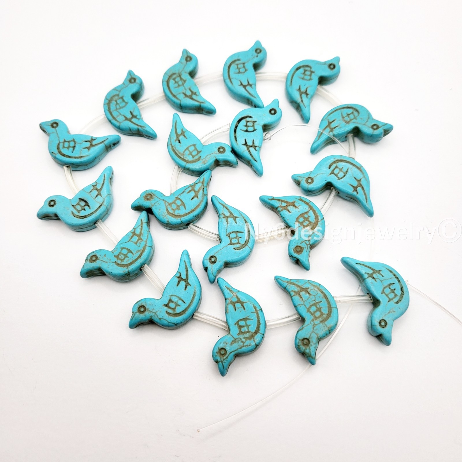 Carved Howlite Zuni Bird Animal Beads Charm Magnesite Turquoise Bird 15″ Strand