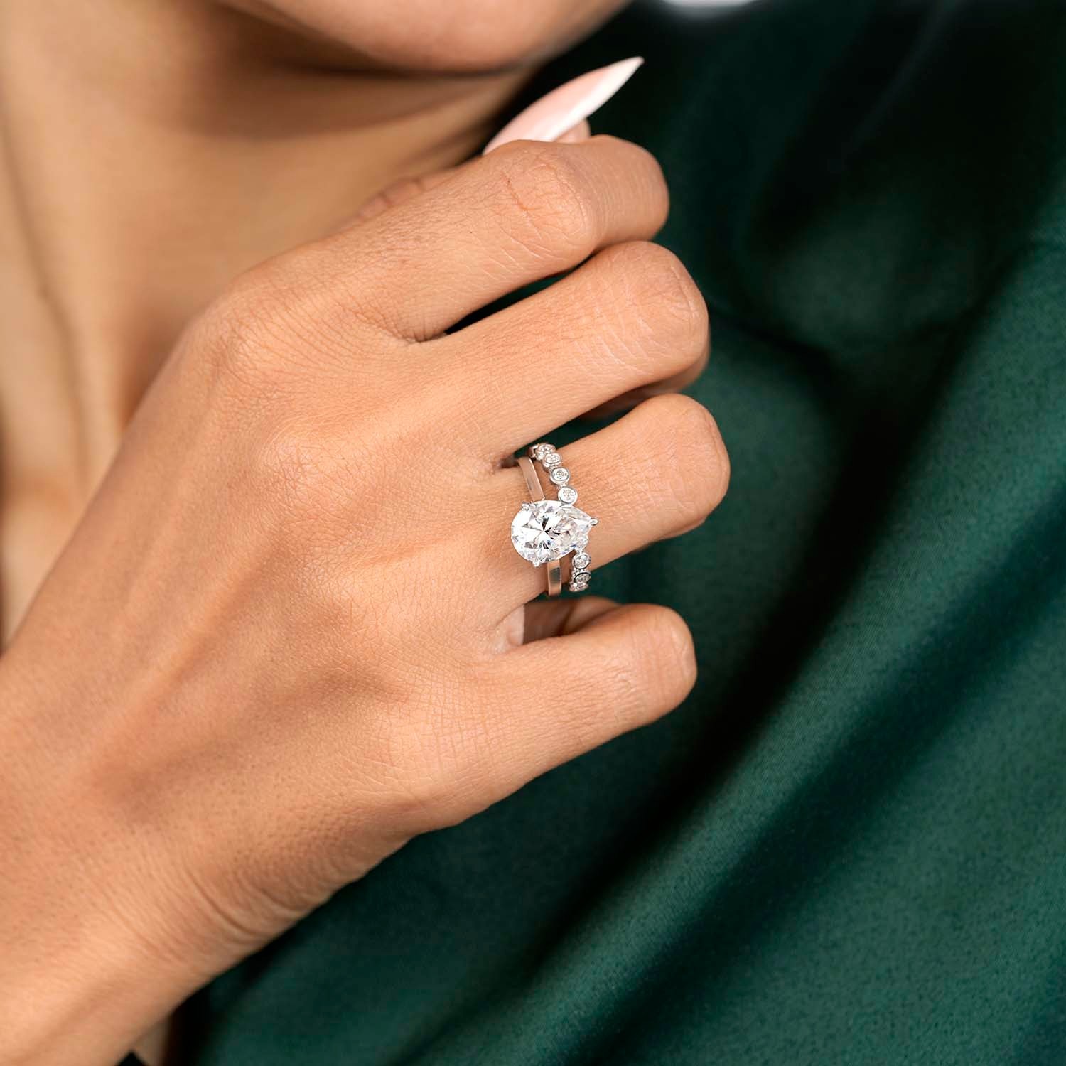 2.88 Ct Pear Solitaire Lab Created Diamond Bridal Set Ring 18K White Gold