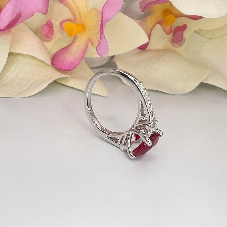 2.50 Ct Cushion Cut Sapphire/Ruby & Diamond Wedding Ring 14K White Gold Size 5