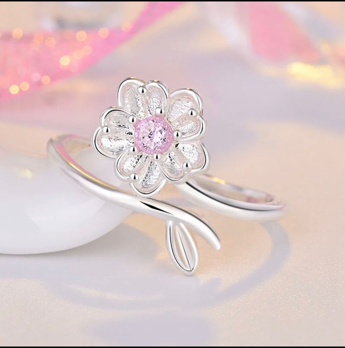 925 Sterling Silver Ring Adjustable Open Flower For Women girls Jewelry Gift