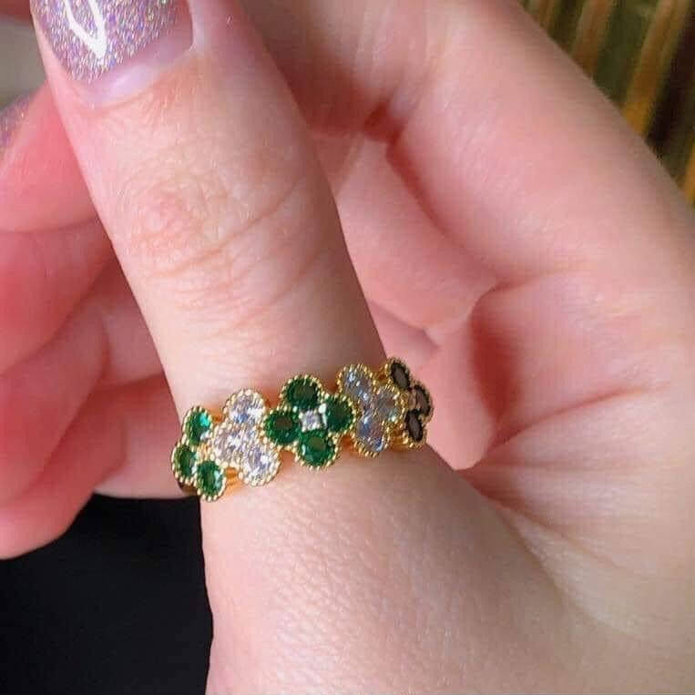 18k Gold Emerald Diamond Clover Ring Free UK Delivery New
