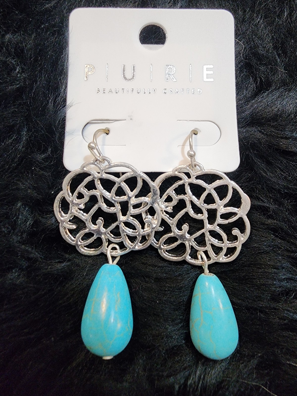 Pierced Silver Tone Earrings Howlite Stone Hanging Cowgirl Western