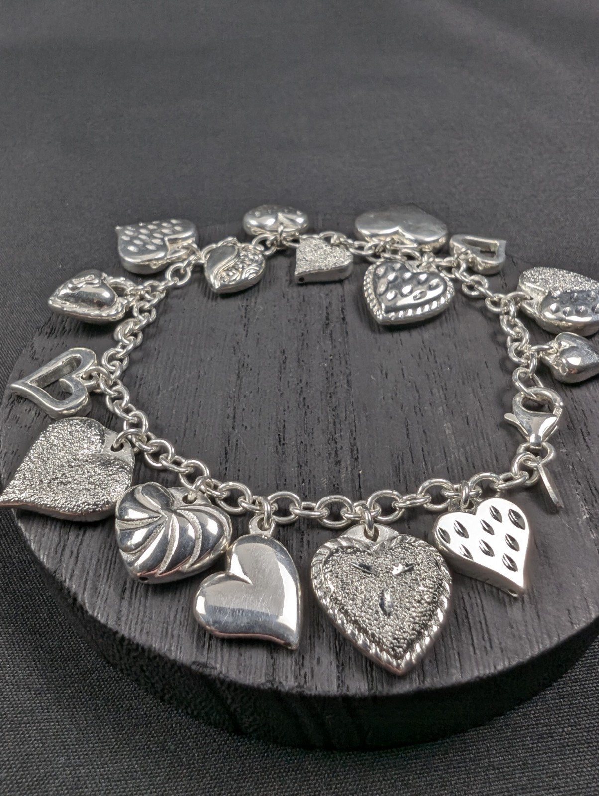 JCM Jacmel Mauritius 925 Sterling Silver Heart Chime Charm Bracelet 8in
