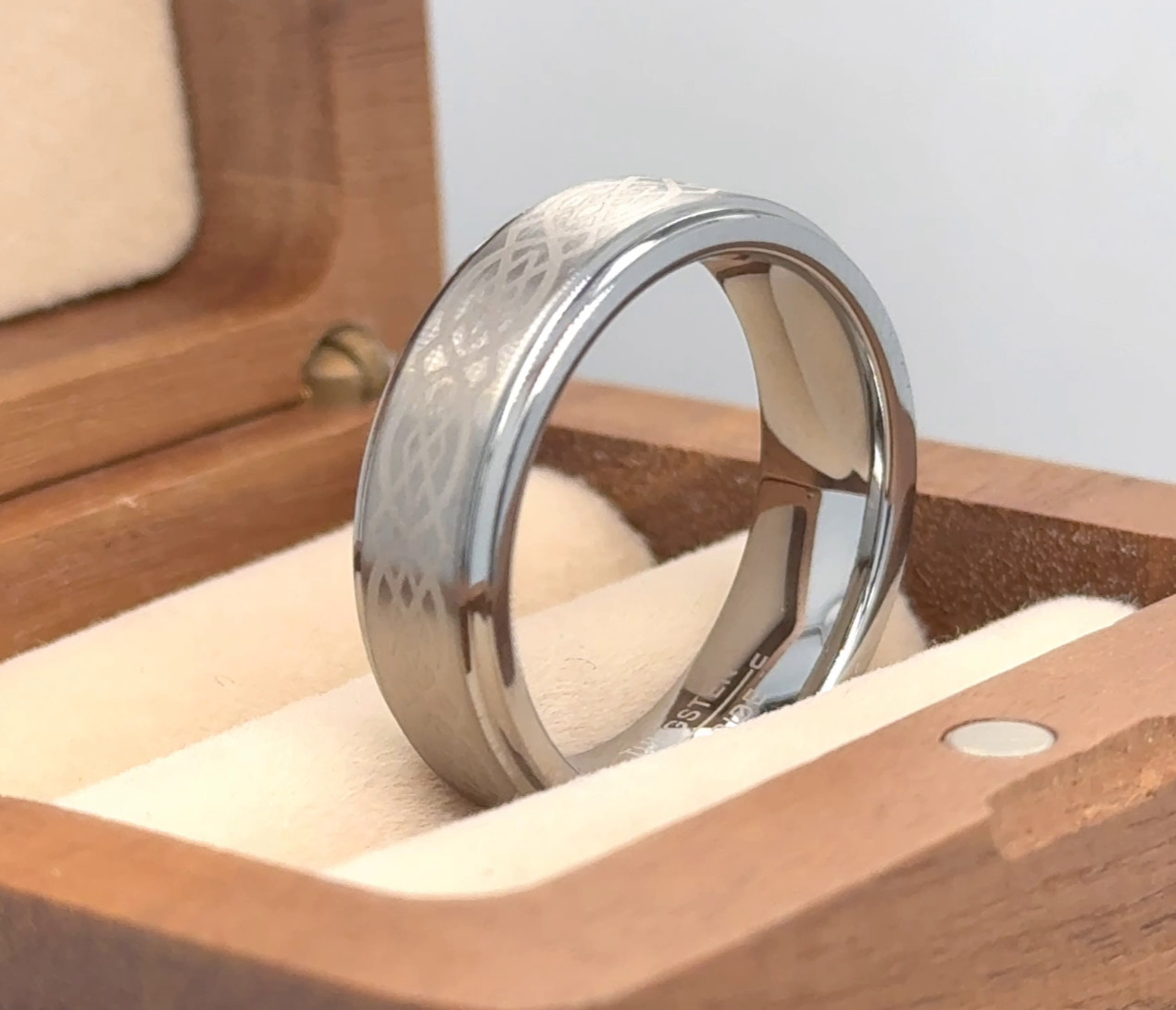 Celtic Pattern Daily Wear Ring Celtic Anniversary Band Tungsten Wedding Ring
