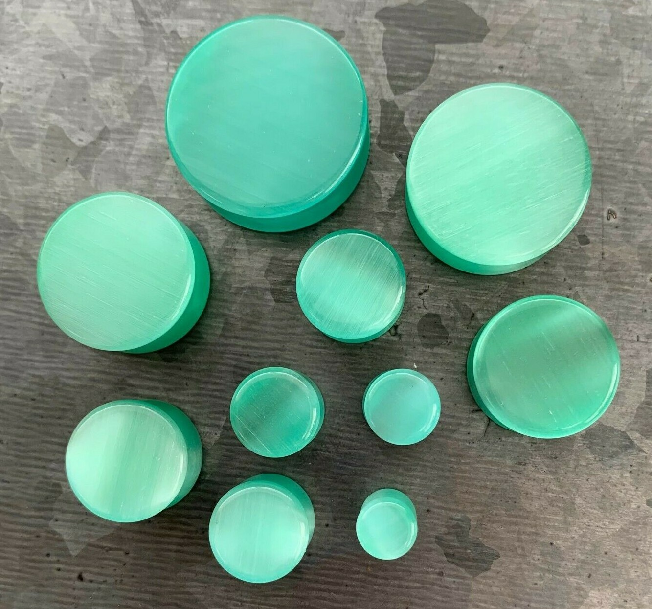 PAIR Sea Foam Green Cat Eye Stone Plugs Double Flare Gauges