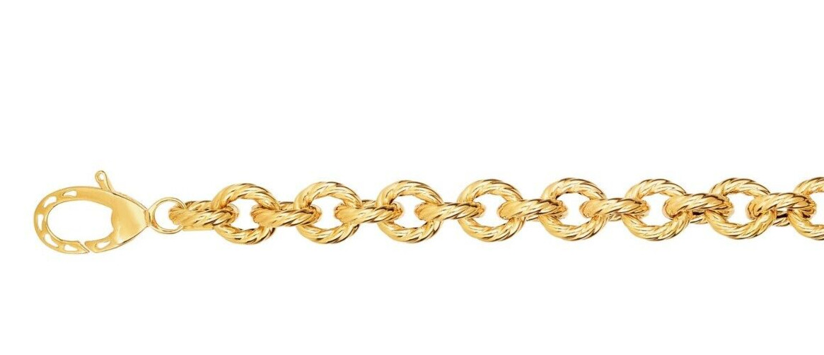 14k Yellow Gold 8″ Rope Rolo Link Chain Bracelet 7.3 grams 8.5 MM