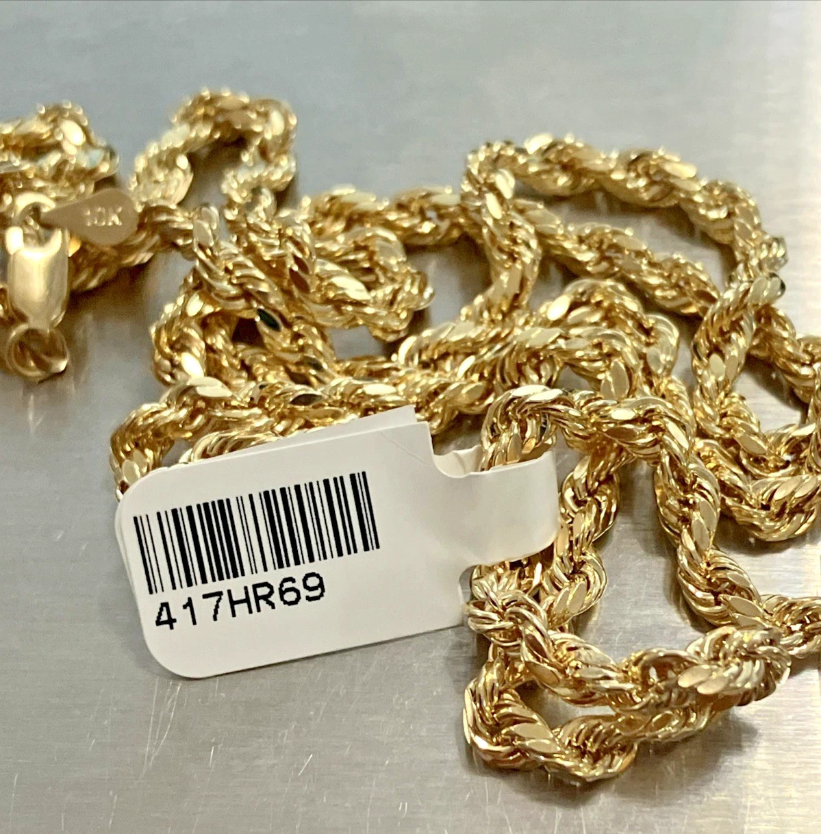 10kt Real Gold SemiSolid/Hollow Rope Necklace 6.9grams 4mm 24″ GND Brand NWT 10K