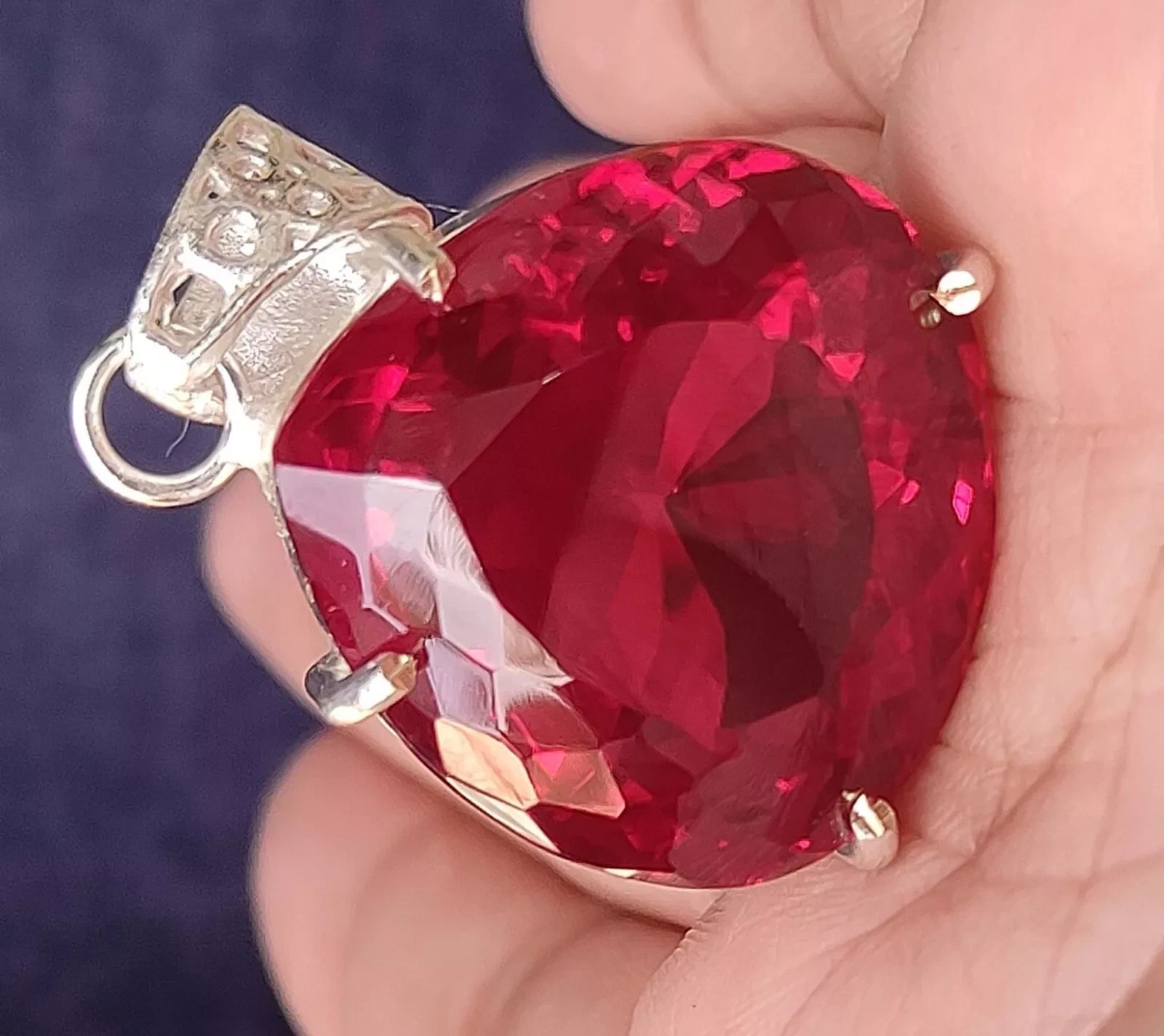 Certified 26.75 Ct+ Natural Pear Red Ruby 925 Solid Silver Pendant AG Gemstone