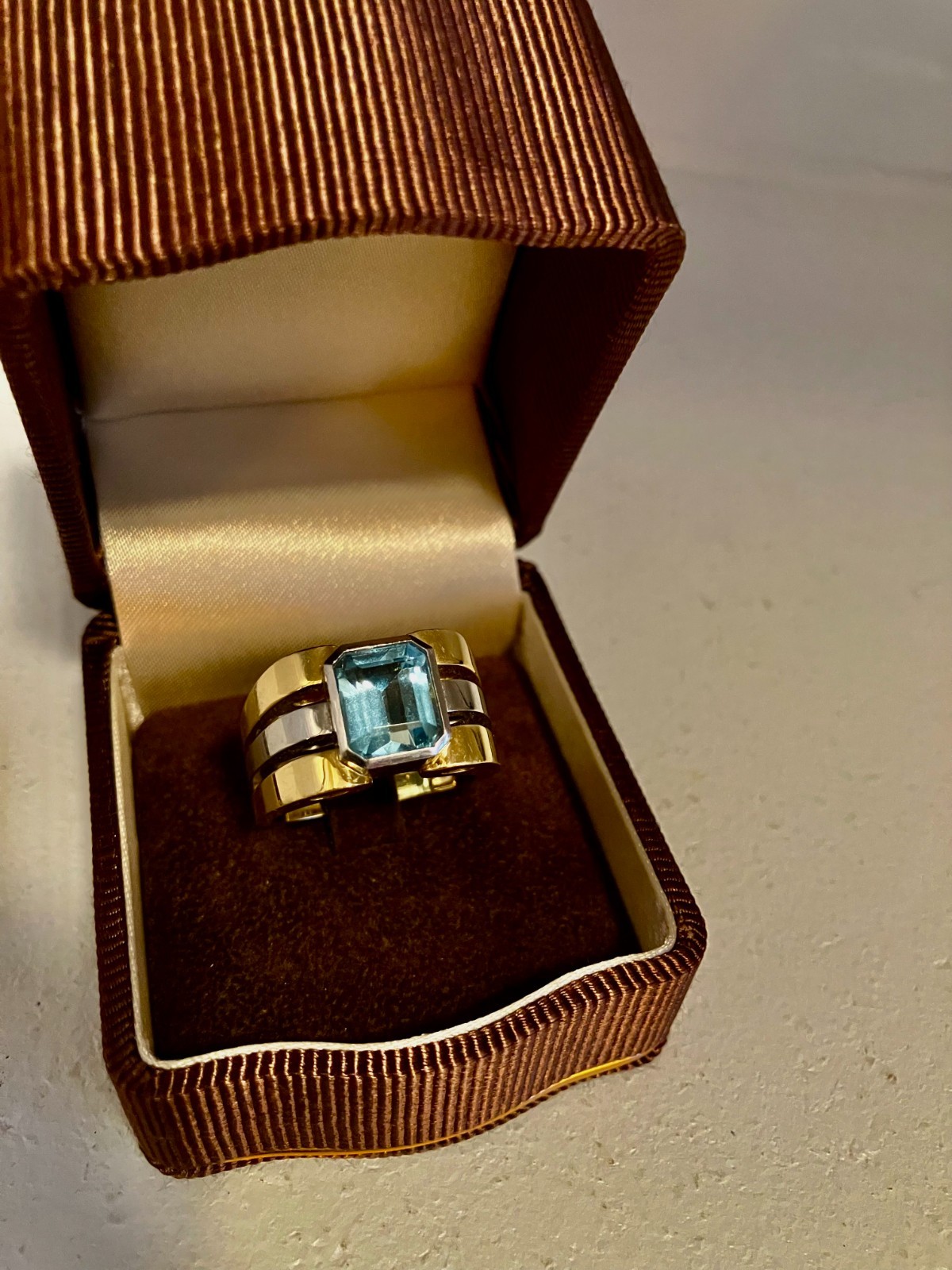 Heavy 18k Gold & Palladium Aquamarine Ring 22g Mens Womens