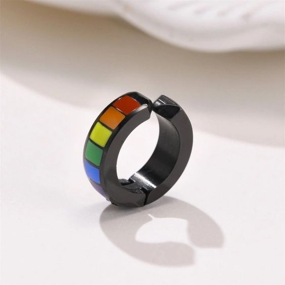 Black Rainbow Hoop Earrings in Stainless Steel by Perimade & Co