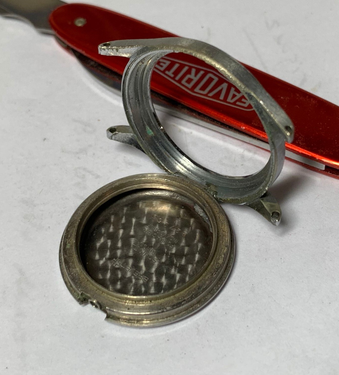 UNUSUAL 1943 Schmitz Swiss Made 32.4mm 10 ½L Hidden Crown Case Flip Up Bezel !