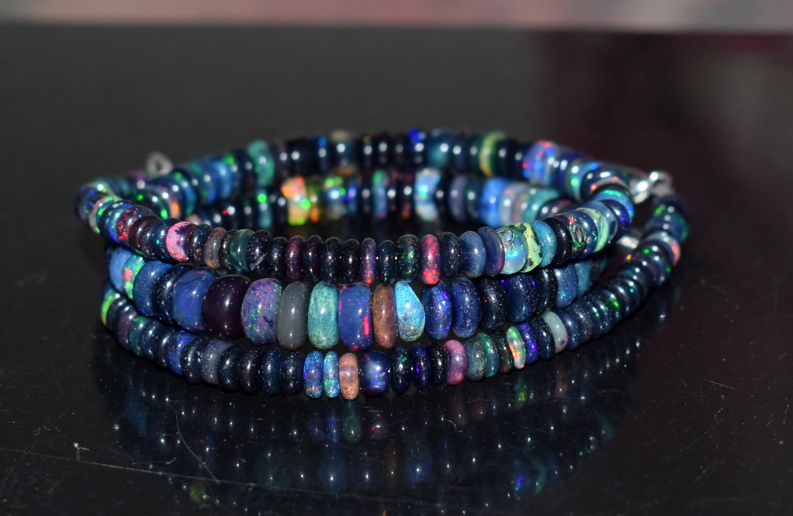 16″Natural Ethiopian Opal Welo Fire Opal Gemstone Bead Necklace