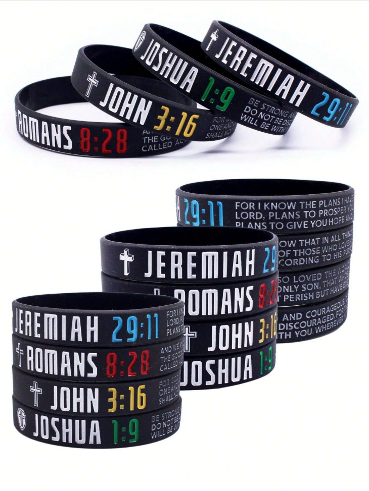 4Pcs Inspirational Bible Verse Silicone Wristband Christian Faith Rubber Band