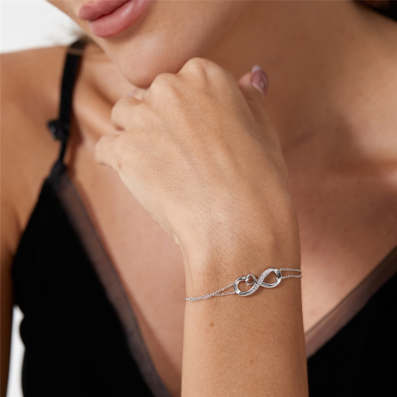 Real 925 Sterling Silver Adjustable Bracelet Infinity Heart Gifts for Her Him